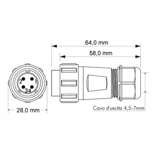 connettore stagno maschio volante 4 poli IP68 SP21