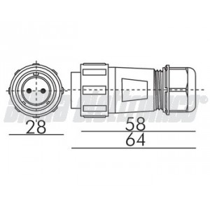 Connettore Elettrico Stagno 2 Poli IP68 30A 500V Coppia Maschio